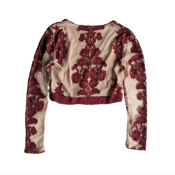 Altar'd State Y2K Embroidered Lace Mesh Floral Crop Top in Wine Sz M NWT - Picture 7 of 14